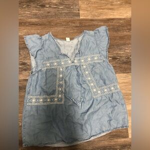 Women Sleeveless Blue Embroidered Top